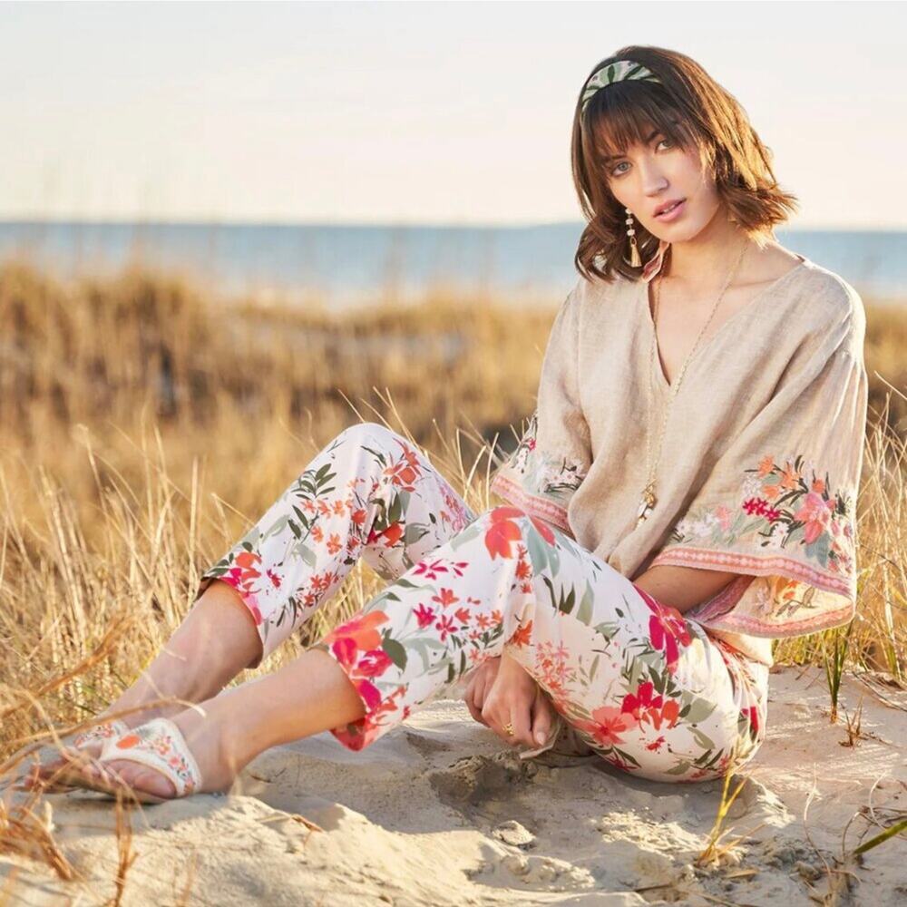 Spartina 449 Maren Tropical Floral Pull On Pants Pink XS Resort